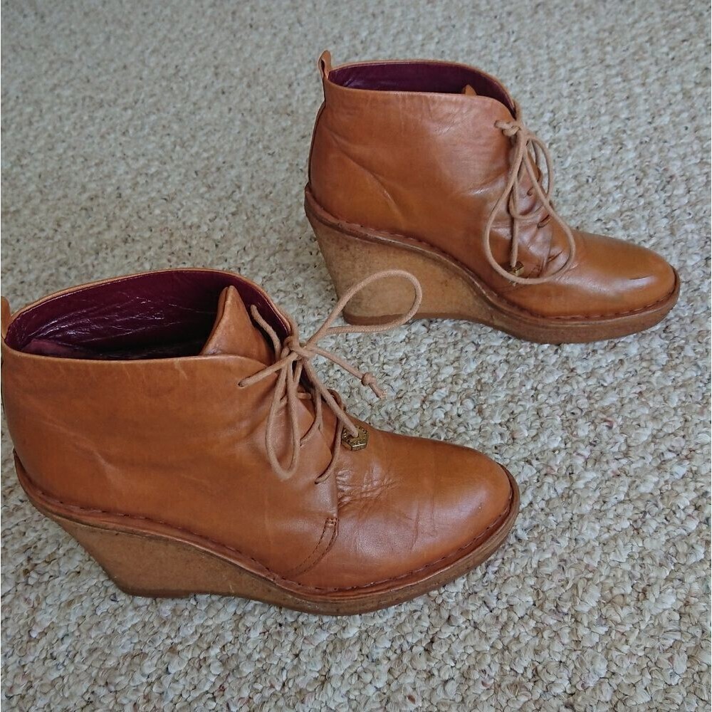 MARC BY MARC JACOBS Brown Tan Calf Leather Wedge oxford ankle Boots size 6 - Picture 1 of 16